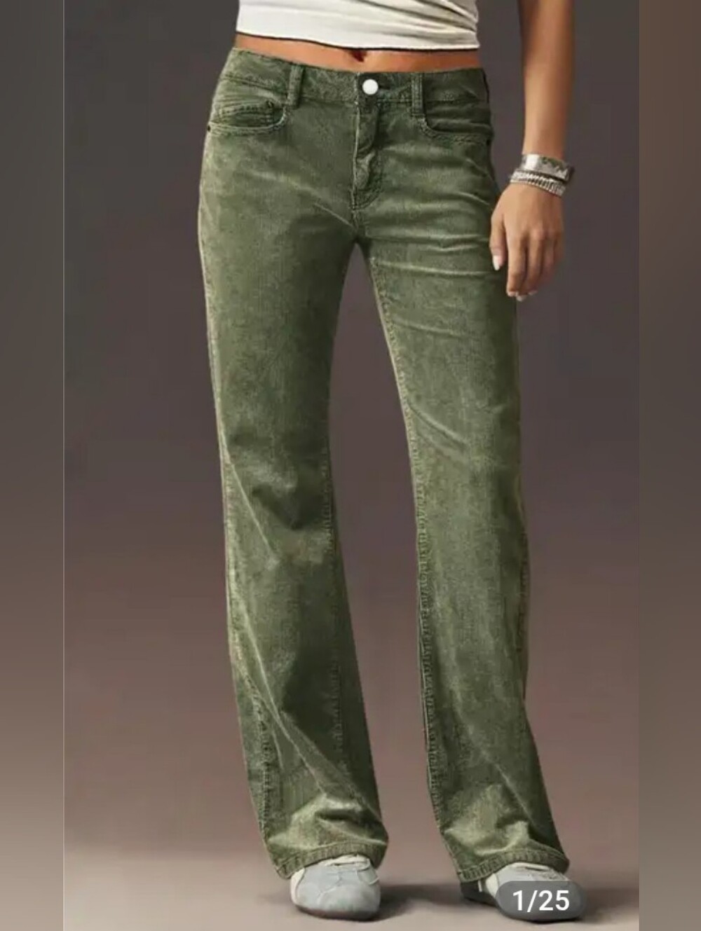 Flamingals Midwaist Corduroy Flare Leg Green Pants NWT Women's Small